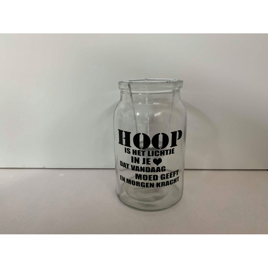 glas met tekst HOOP
